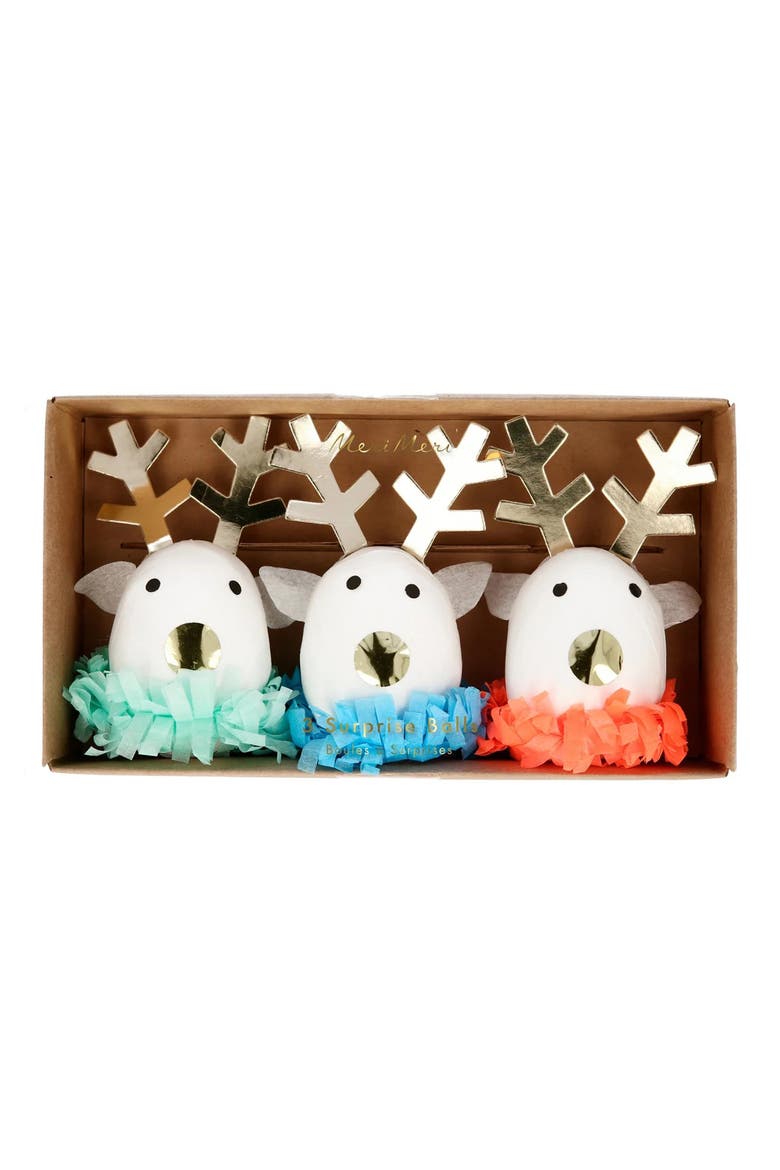 Festive Reindeer Surprise Ball Set of 3, Alternate, color, WHITE MULTI COLOR