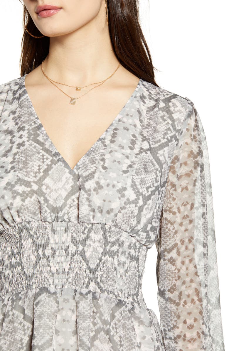 Leith Smocked Waist Floral Print Long Sleeve Minidress, Alternate, color, 