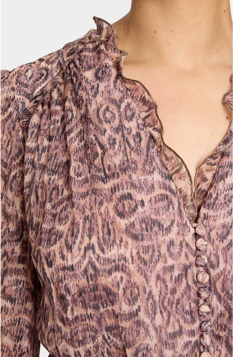 Santorelli Lana Long Sleeve Ruffle Top in Paisley Printed Georgette, Alternate, color, Dusty Lilac Multi