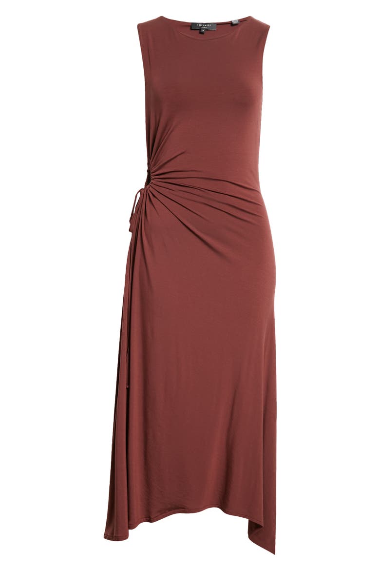 Giullia Ruched Handkerchief Hem Jersey Dress, Alternate, color, BROWN