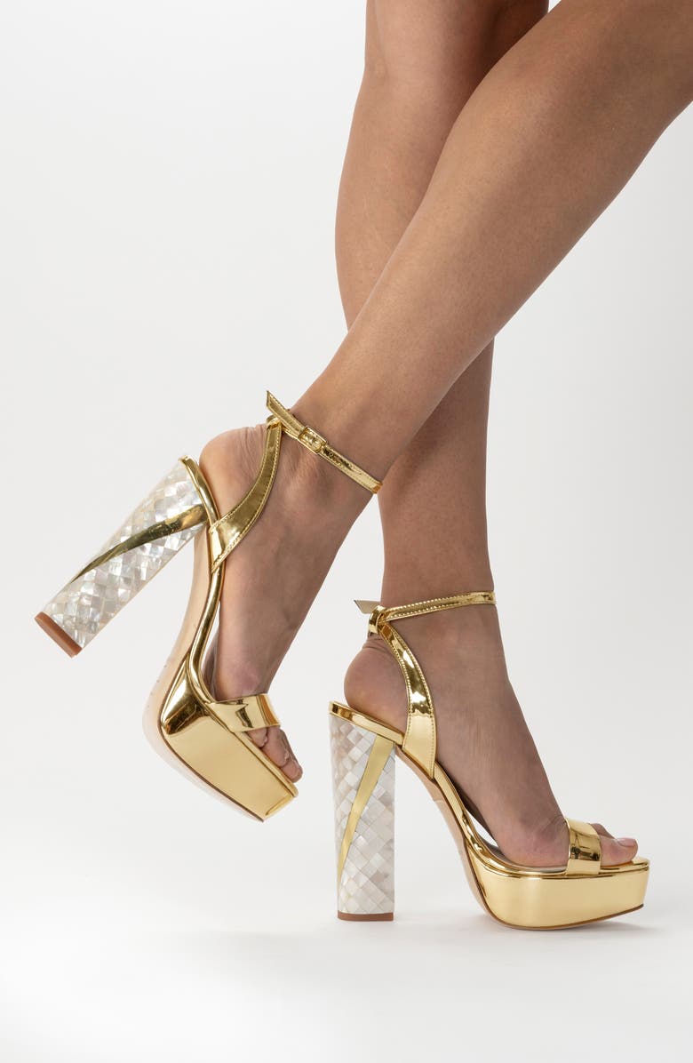 Freya Rose Tyra Ankle Strap Pearl Heel Sandal, Alternate, color, Gold