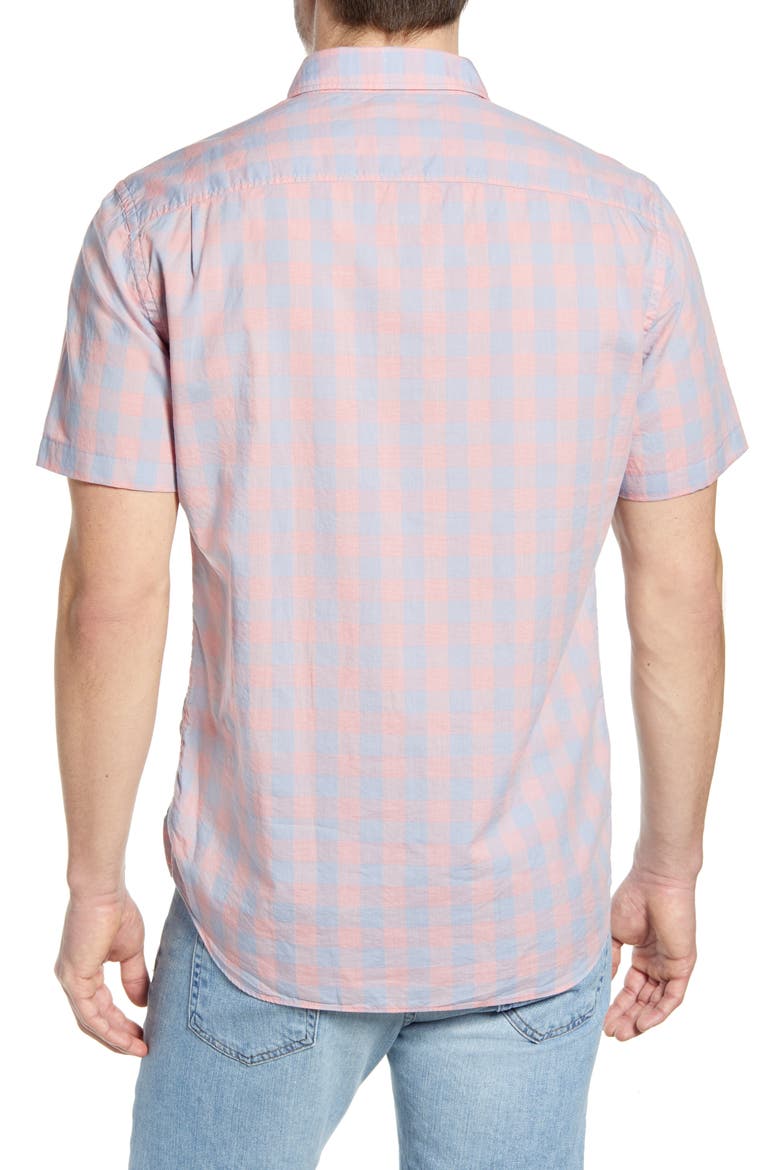 Movement Regular Fit Stretch Check Short Sleeve Button-Down Shirt, Alternate, color, BLUE/ ROSE CHECK
