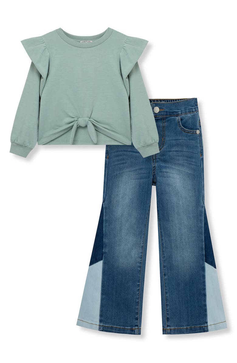 Habitual Kids Kids' Long Sleeve French Terry Top & Jeans Set, Main, color, Olive