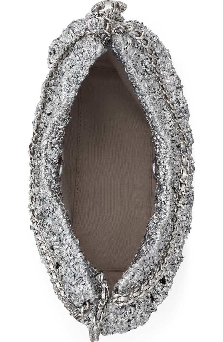Tory Burch Fleming Metallic Woven Mini Hobo Bag, Alternate, color, Silver
