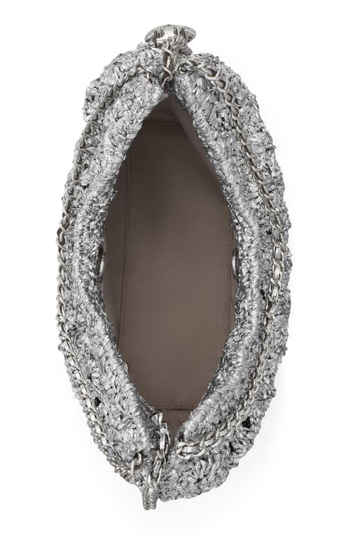 Tory Burch Fleming Metallic Woven Mini Hobo Bag In Silver