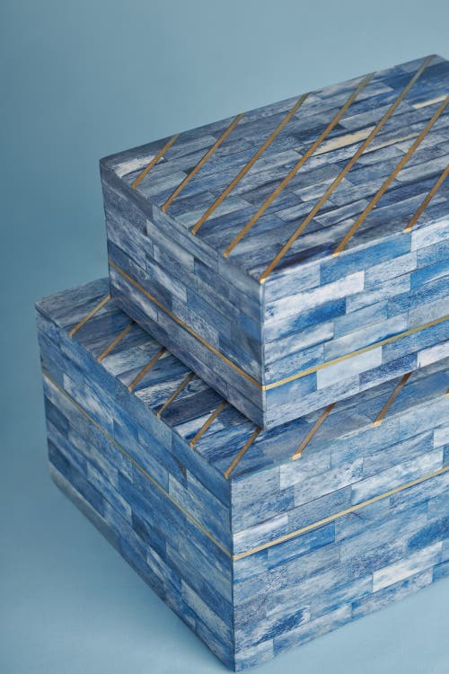 Gauri Kohli Monaco Decorative Boxes, Set Of 2 In Blue