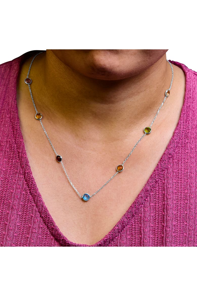 14K White Gold Bezel Set Mixed Gemstone 7 Station Adjustable 18"-24" Necklace, Alternate, color, White Gold