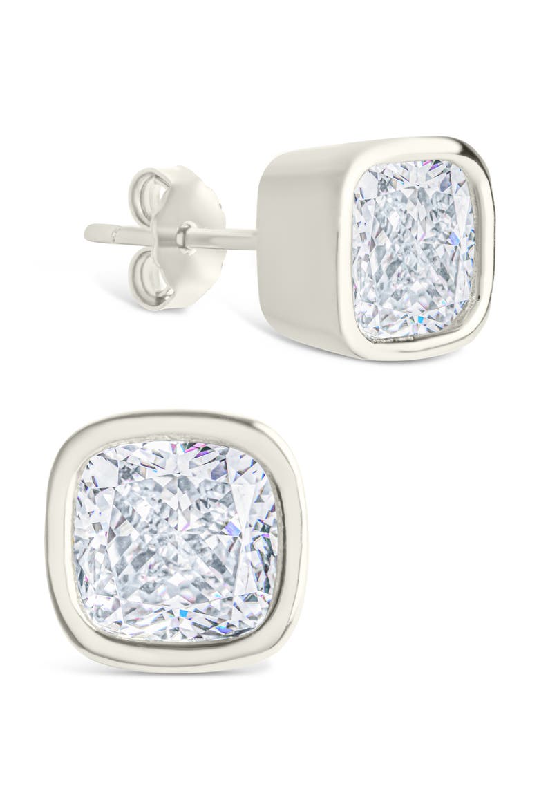 Cushion-Cut Cubic Zirconia Stud Earrings, Main, color, SILVER
