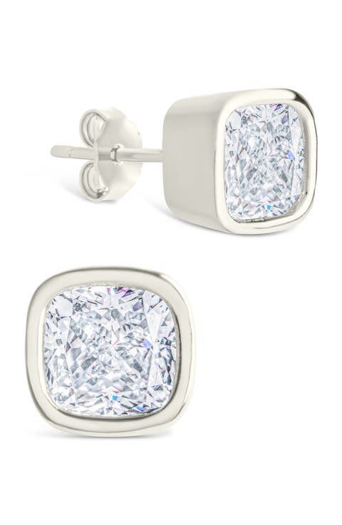 Cushion-Cut Cubic Zirconia Stud Earrings