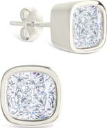Sterling Forever Cushion-Cut Cubic Zirconia Stud Earrings