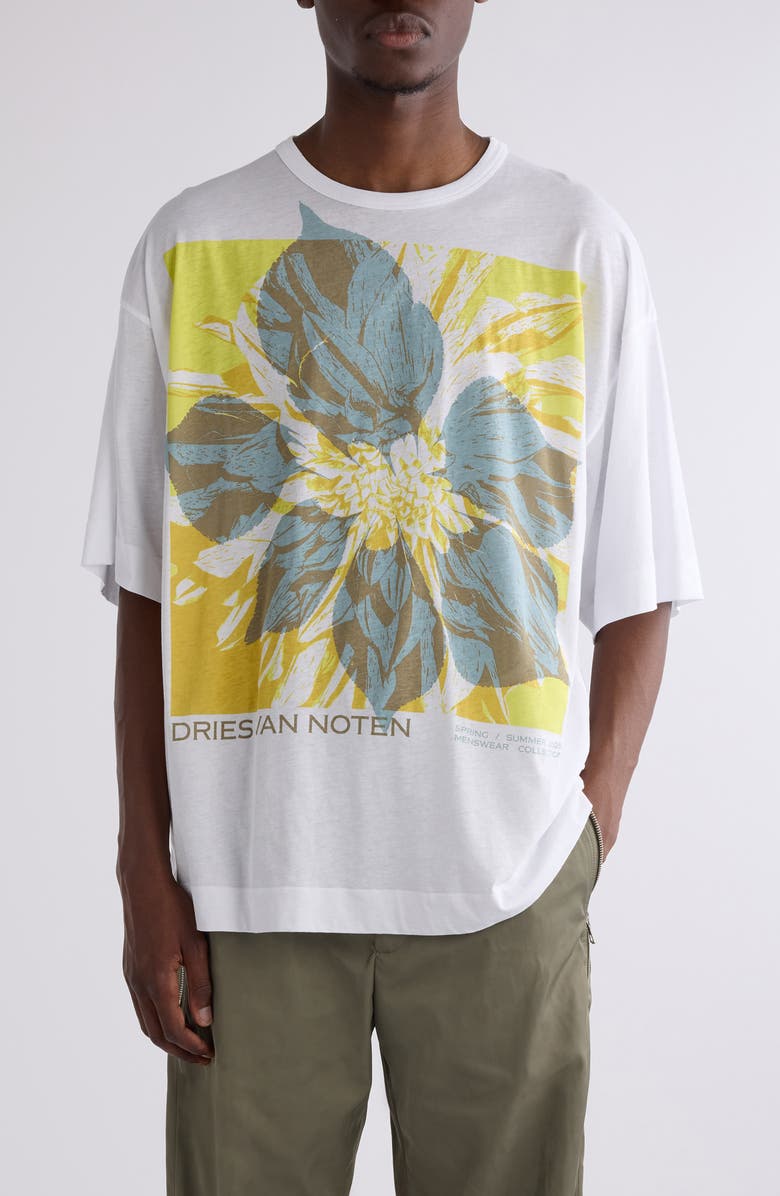Dries Van Noten Huin Floral Oversize Cotton Graphic T-Shirt, Main, color,