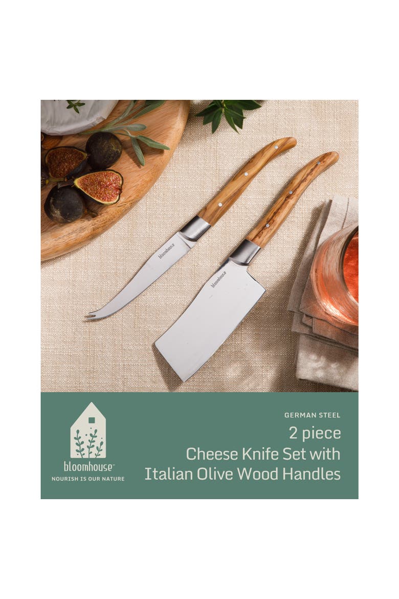 German Steel Cheese Knife Set with Olive Wood Handles - Artisan Soft & Hard Cheese Knives for Charcuterie, Alternate, color, Natural Wood