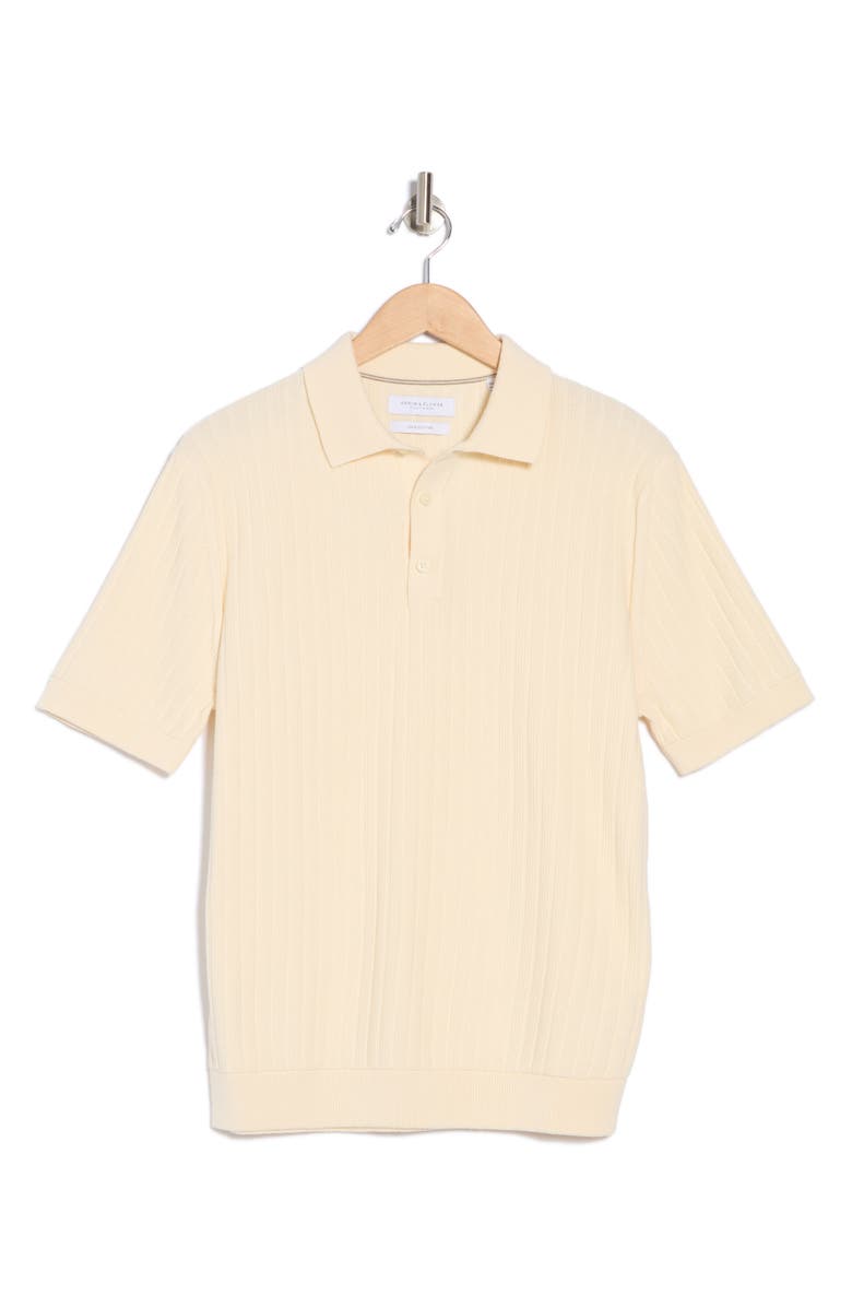 DENIM AND FLOWER Ribbed Cotton Polo Sweater, Alternate, color, Cream