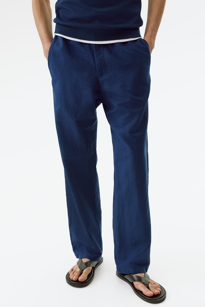 Regular Fit Linen-blend Trousers, Alternate, color, Dark blue
