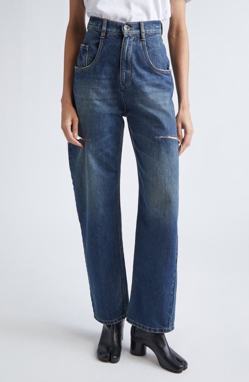 Maison Margiela High-waisted Wide-leg Jeans With Horizontal Cut-out Details In Blue