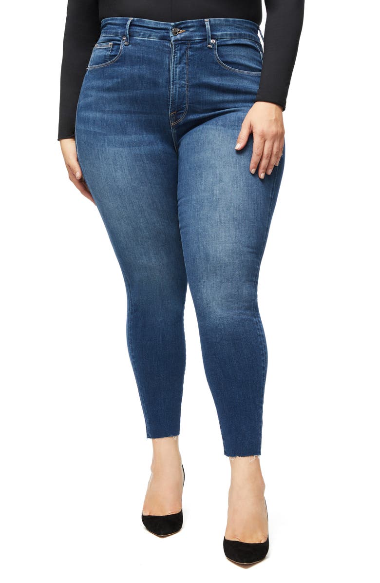 Good American Good Waist High Waist Raw Hem Ankle Skinny Jeans, Alternate, color, 