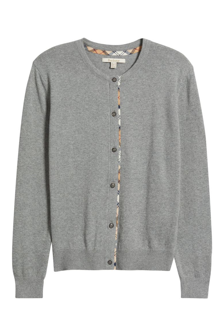 Bredon Tartan Accent Cotton & Cashmere Cardigan, Alternate, color, GREY MARL