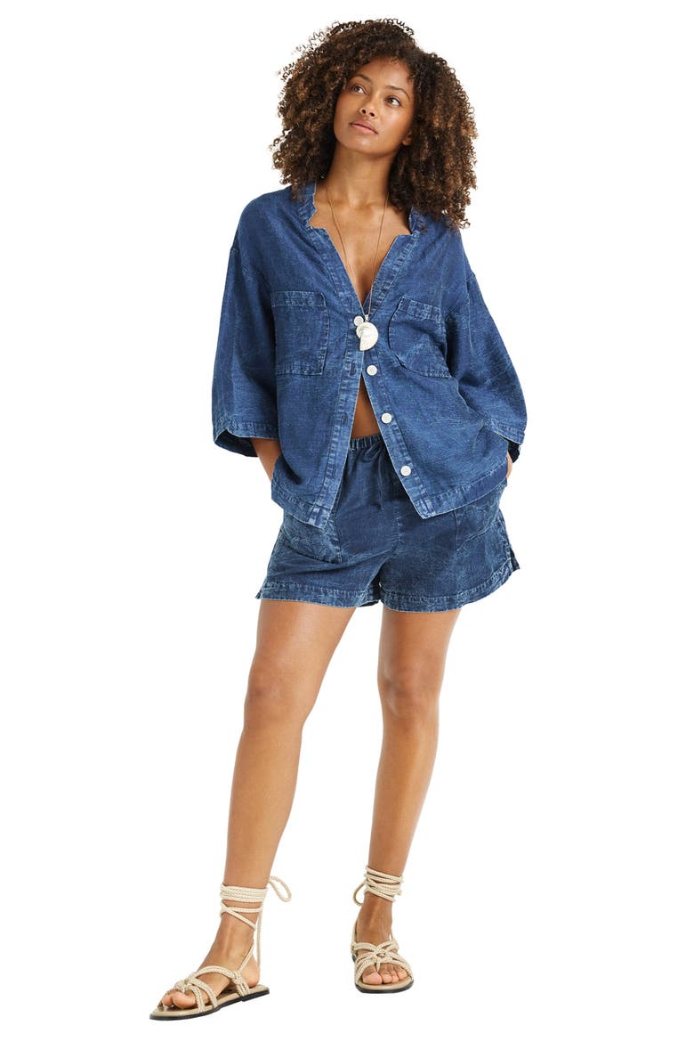 Jaida Organic Cotton & Linen Denim Cover-Up Shirt, Alternate, color, INDIGO