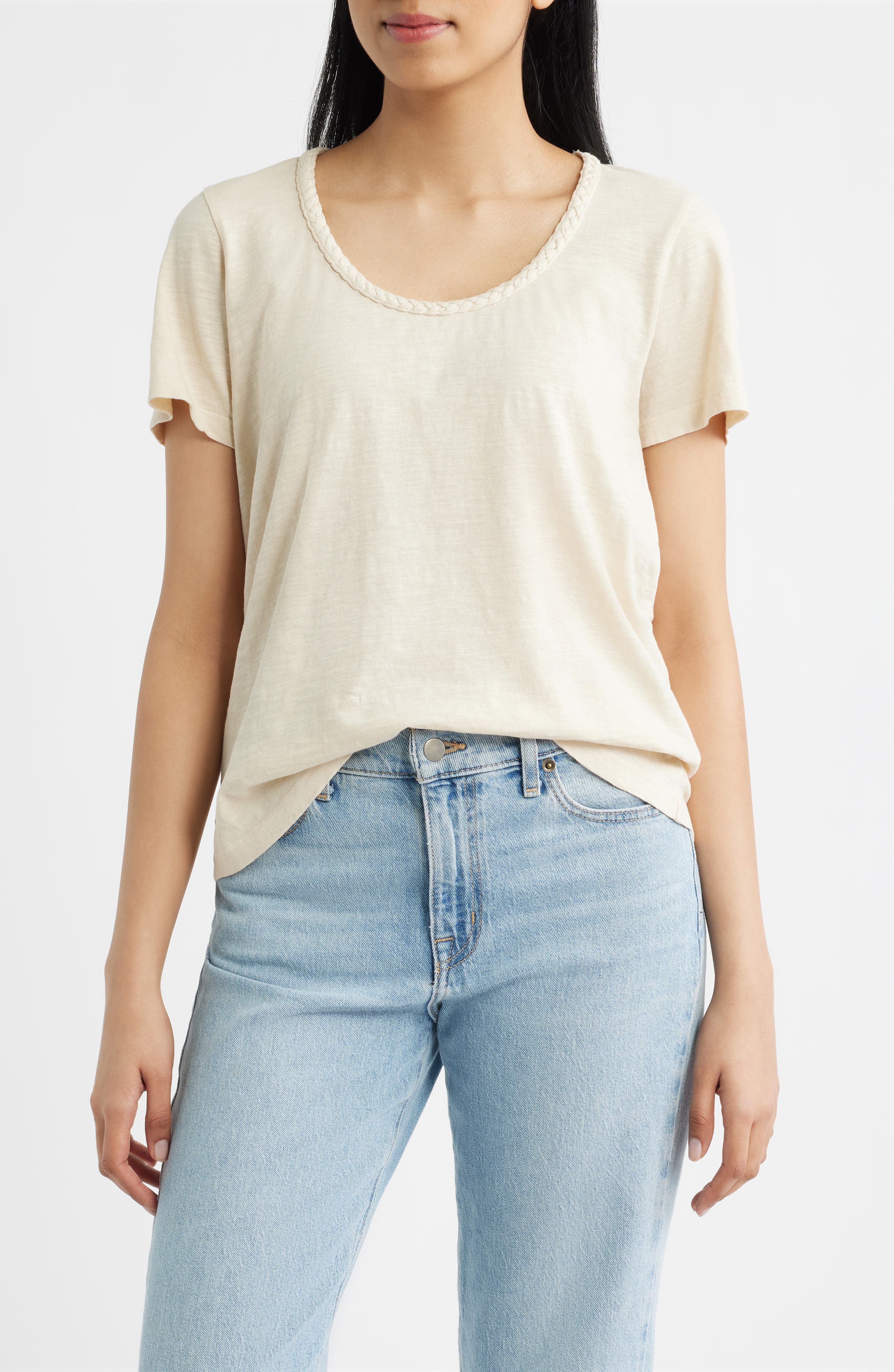 Braided Neck Relaxed Fit Cotton T-Shirt - image 5