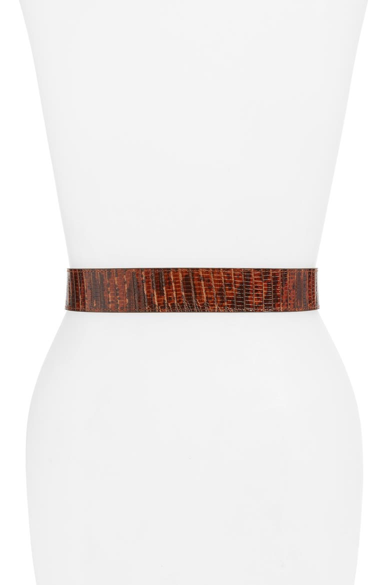 C Buckle Lizard Embossed Leather Belt, Alternate, color, SEPIA BROWN