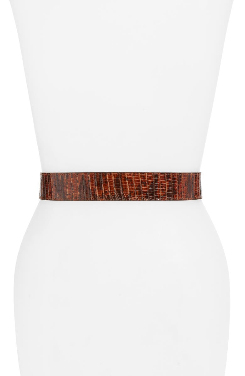 Chloé C Buckle Lizard Embossed Leather Belt, Alternate, color, 