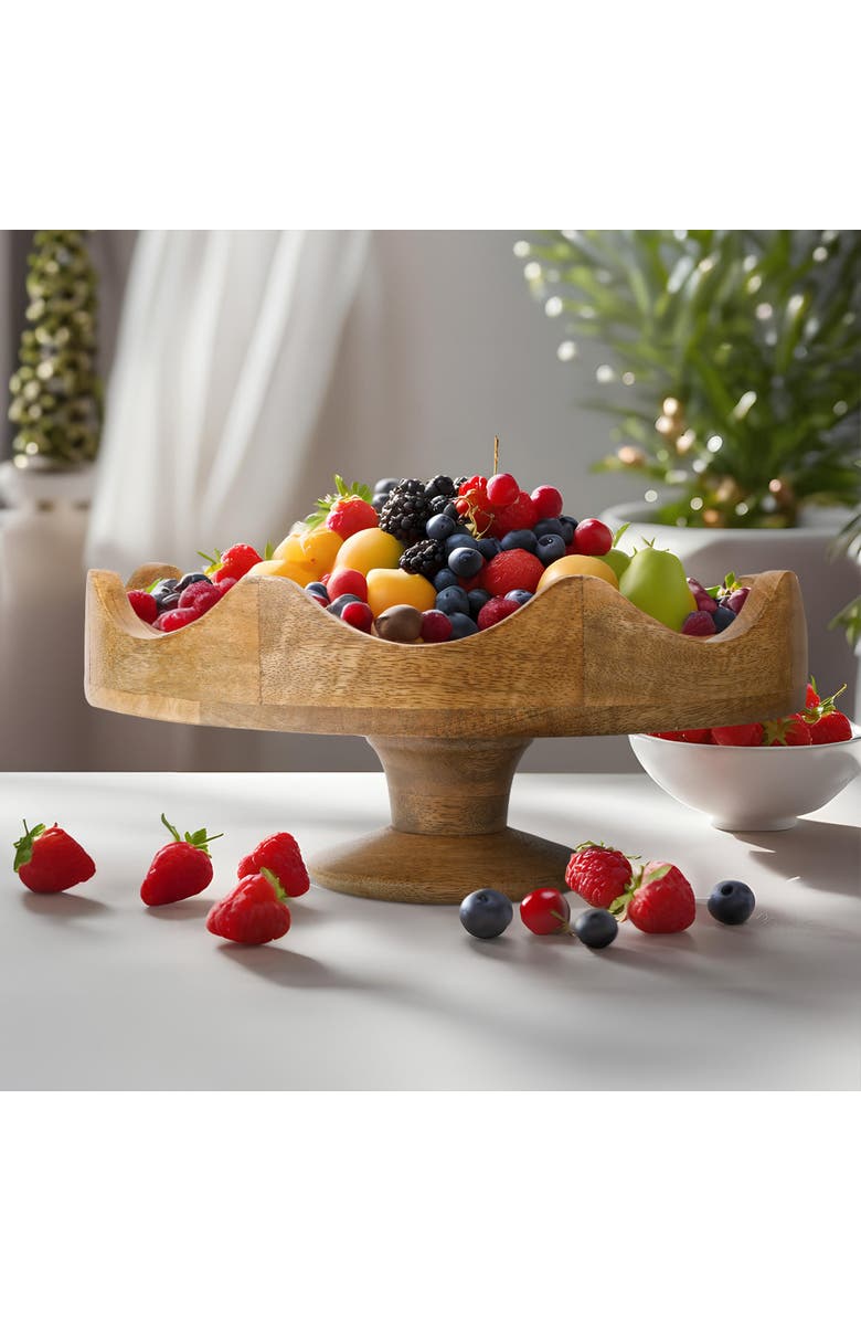 Mela Artisans Scalloped Pedestal Mangowood Bowl, Alternate, color, Natural