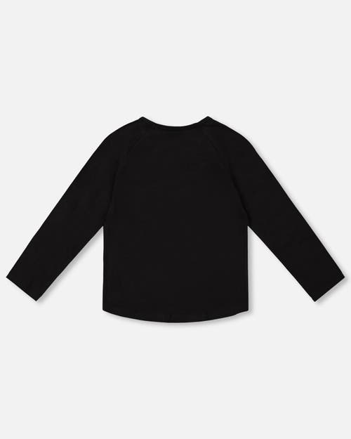 Deux Par Deux Organic Cotton Long Sleeve T-shirt With Sequin Rainbow In Black