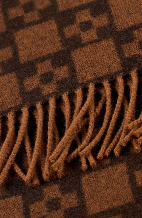 Sandro Mens Cognac Monogram-pattern Fringed Wool Scarf In Brown
