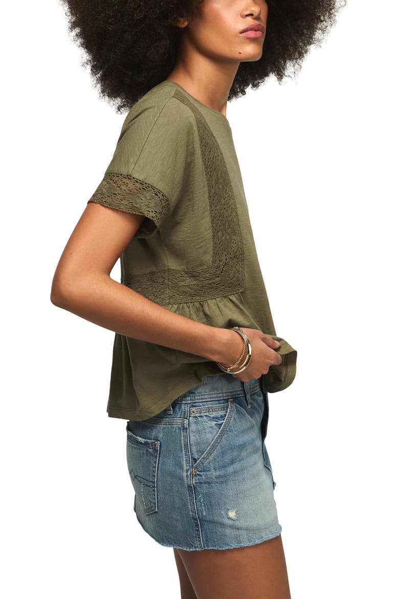 Lace Trim Peplum T-Shirt, Alternate, color, DUSTY OLIVE