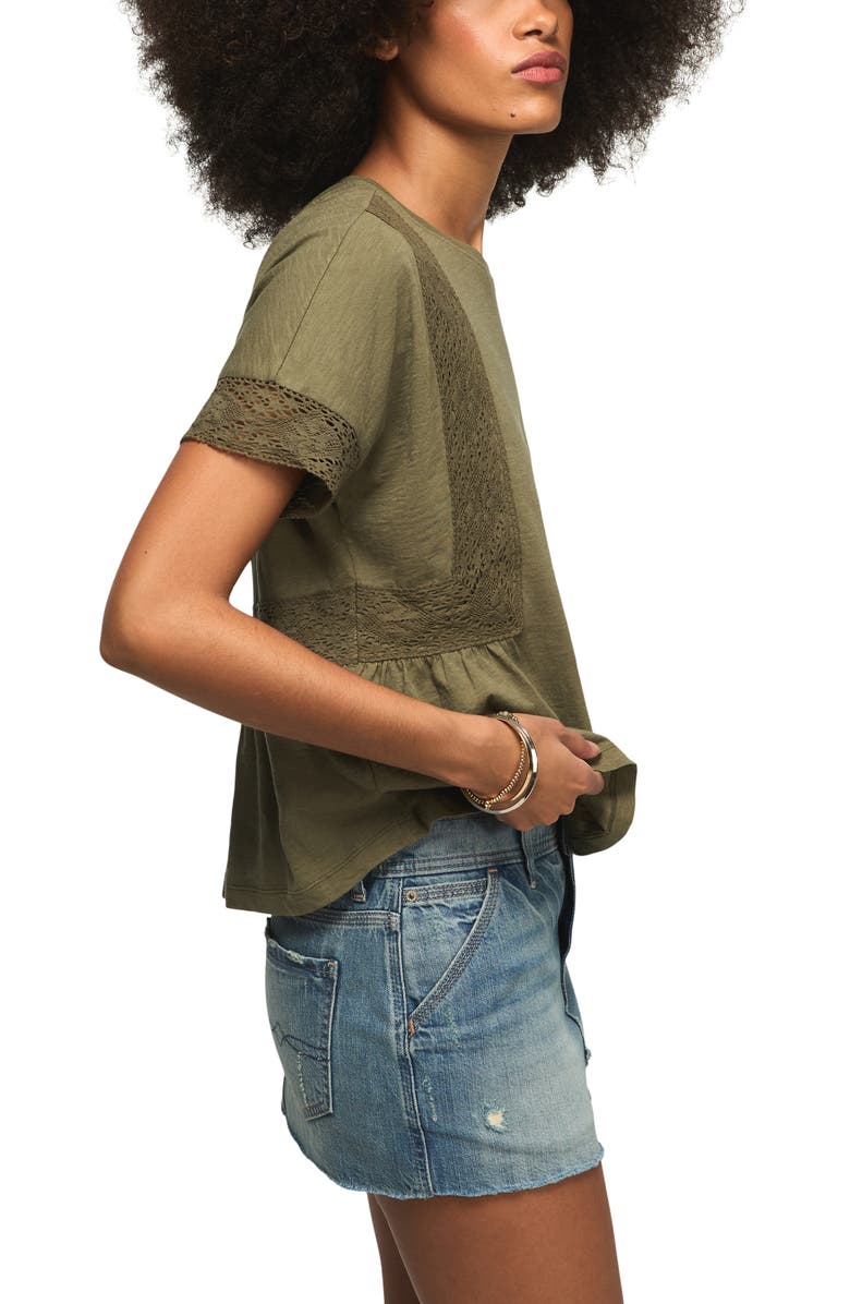 Lucky Brand Lace Trim Peplum T-Shirt, Alternate, color, Dusty Olive