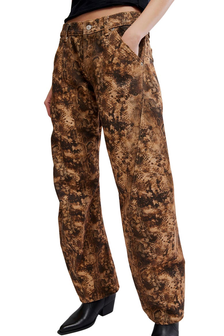 Fable Snakeskin Print Low Rise Arced Wide Leg Jeans, Alternate, color, CHOCOLATE BROWN COMB