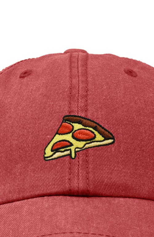 Dalix Pizza Slice Embroidered Dad Hat In Washed Red
