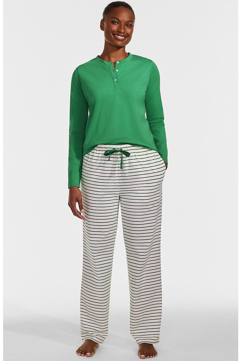 Knit 2 Piece Pajama Set - Long Sleeve Top and Pants, Main, color, Ivory/Clover Simple Stripe