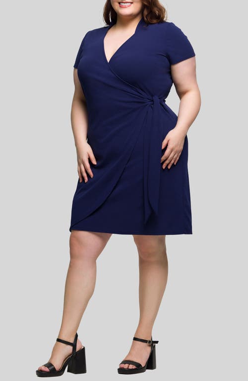 24seven Comfort Apparel Plus Size Mandarin Collar Knee Length Wrap Dress In Burgundy