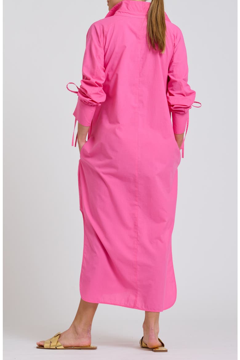 Gathered Long Sleeve Cotton Maxi Dress, Alternate, color, HOT PINK
