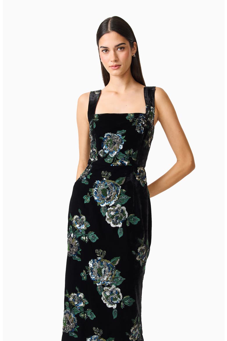 Clio Rhinestone Sleeveless Gown, Alternate, color, BLACK/ GREEN
