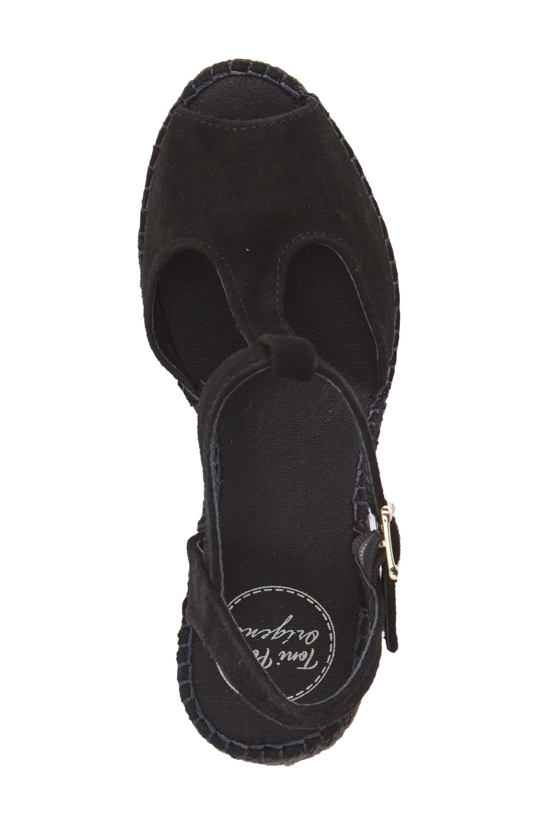 Lidia T-Strap Espadrille Wedge, Alternate, color, BLACK SUEDE