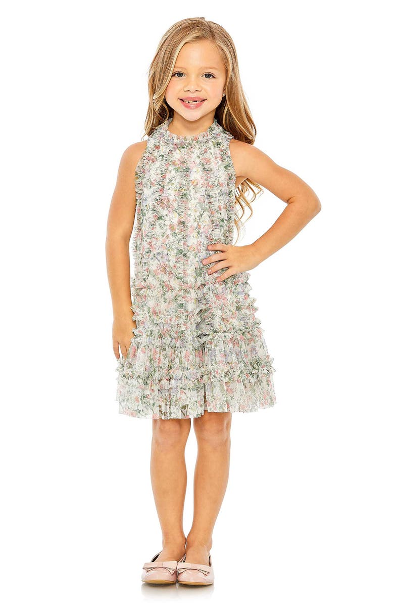 Mac Duggal Kids' Floral Print Ruffle Tulle Dress, Main, color,