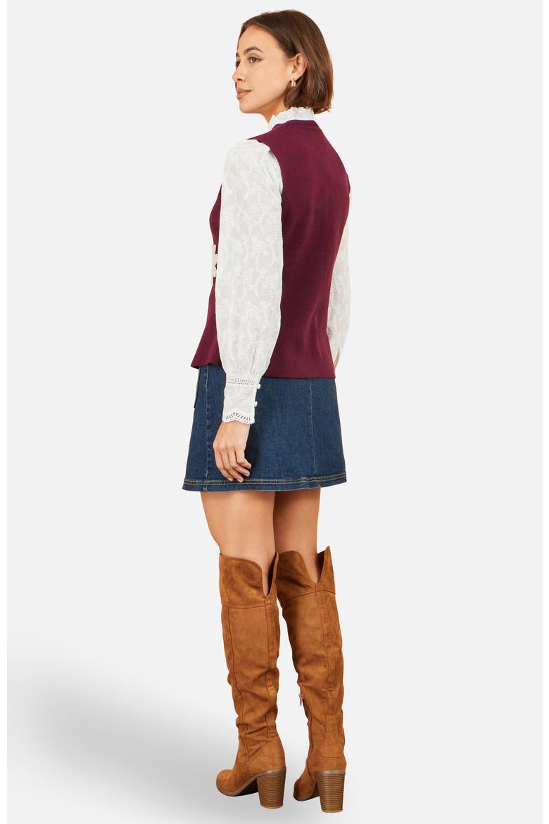 Flower Appliqué Knit Waistcoat, Alternate, color, Burgundy