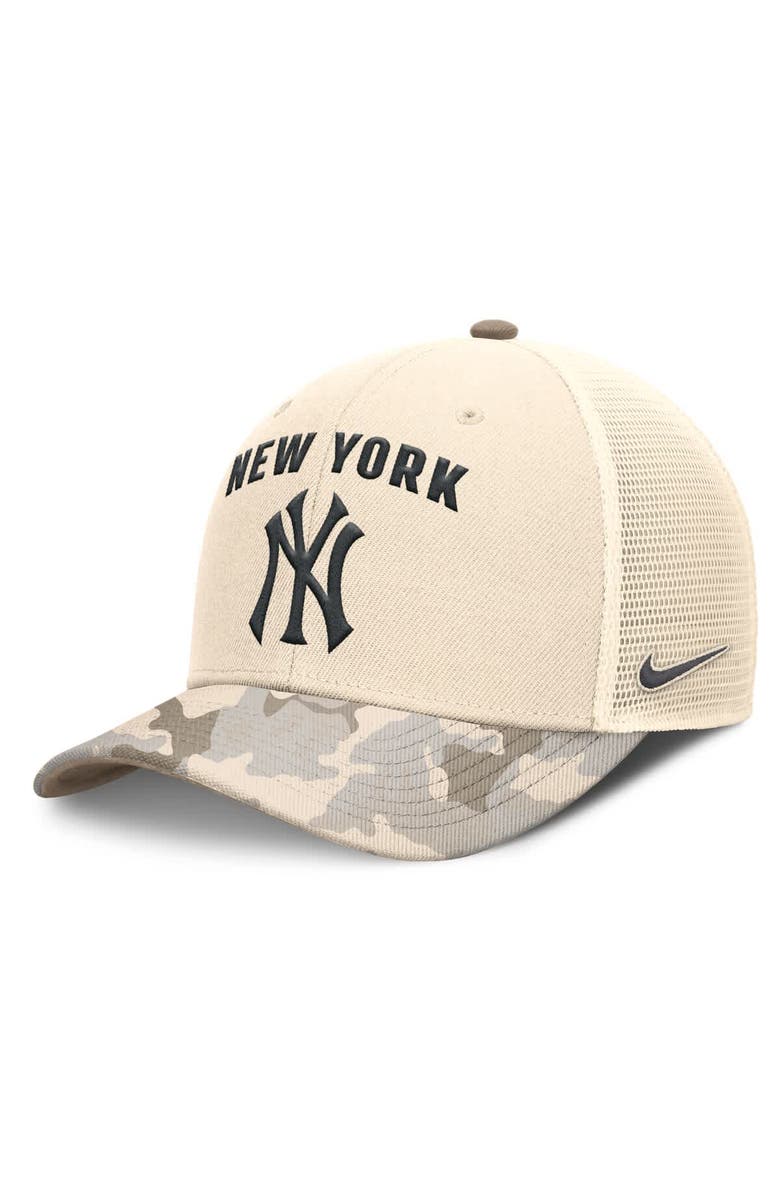 Nike Men's Nike Natural New York Yankees Camo Natural Pack Rise Adjustable Trucker Hat, Main, color, 