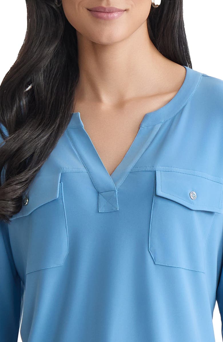 Jones New York Patch Pocket Crepe Popover Top, Alternate, color, Blue Lagoon