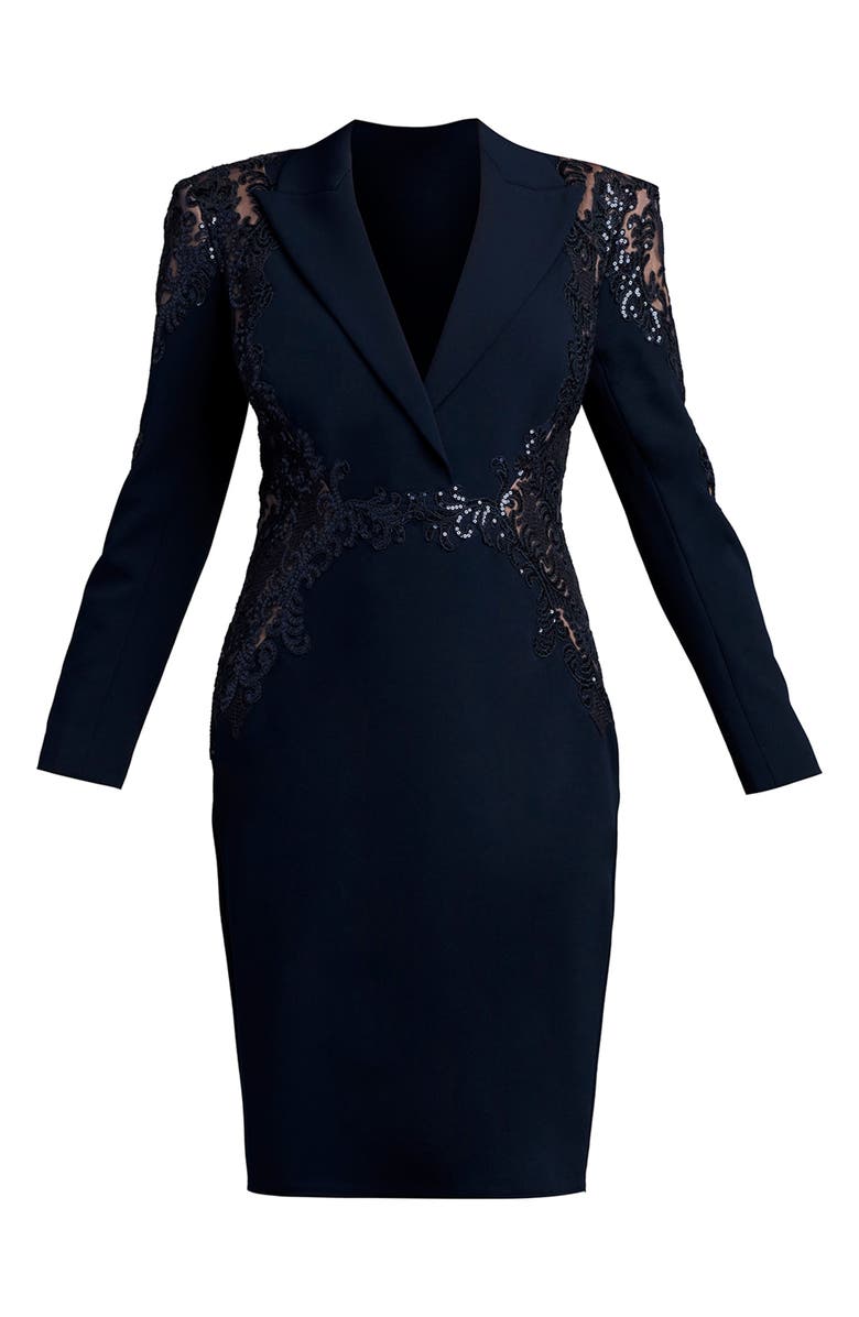 Tadashi Shoji Peak Lapel Sequin Blazer Dress, Alternate, color, 