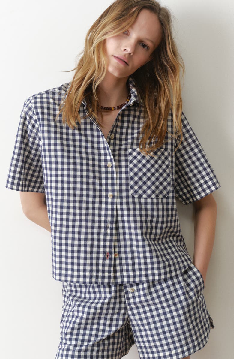 Marine Layer Gingham Cotton Poplin Boxer Shorts, Alternate, color, Navy Gingham