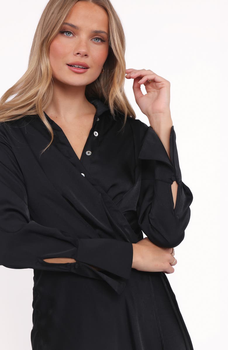 Petal & Pup Verna Long Sleeve Wrap Maxi Shirtdress, Alternate, color, Black