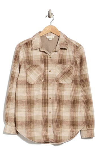Beachlunchlounge Plaid Jacquard Knit Shacket In Shade Nude
