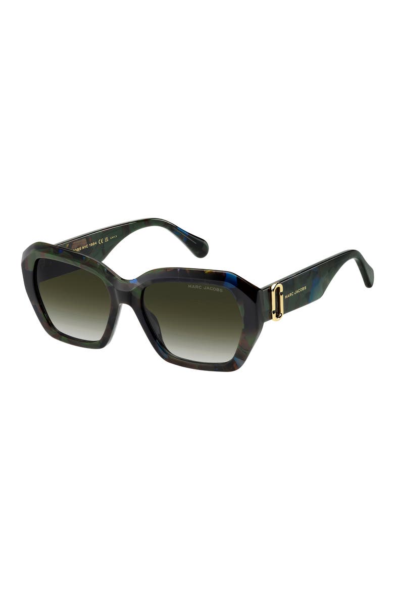 55mm Square Geomatric Sunglasses, Alternate, color, HAVANA GREEN/ GREEN SHADED