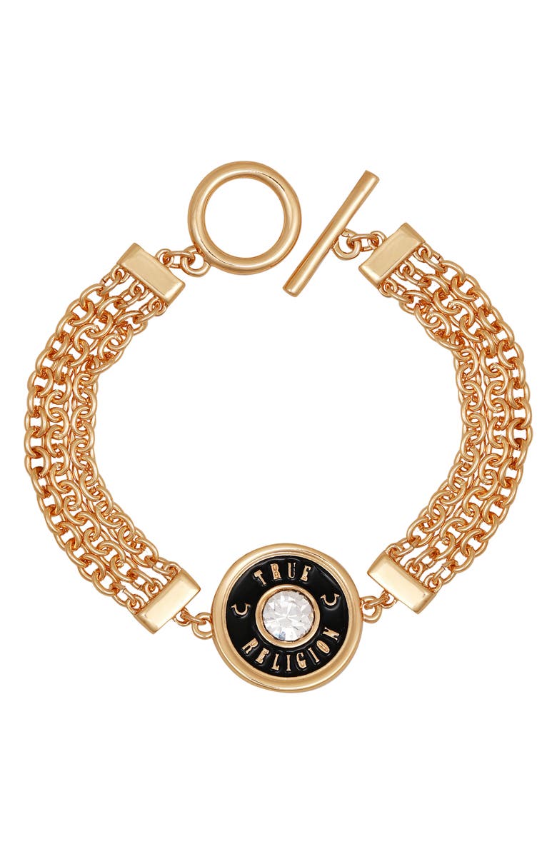 True Religion Logo Medallion Toggle Bracelet, Alternate, color, Goldtone/ Jet