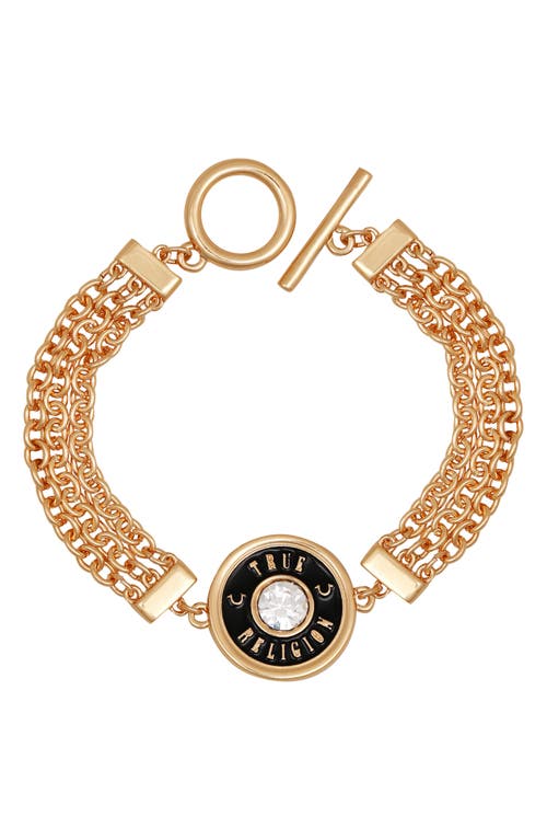 True Religion Logo Medallion Toggle Bracelet In Goldtone/jet
