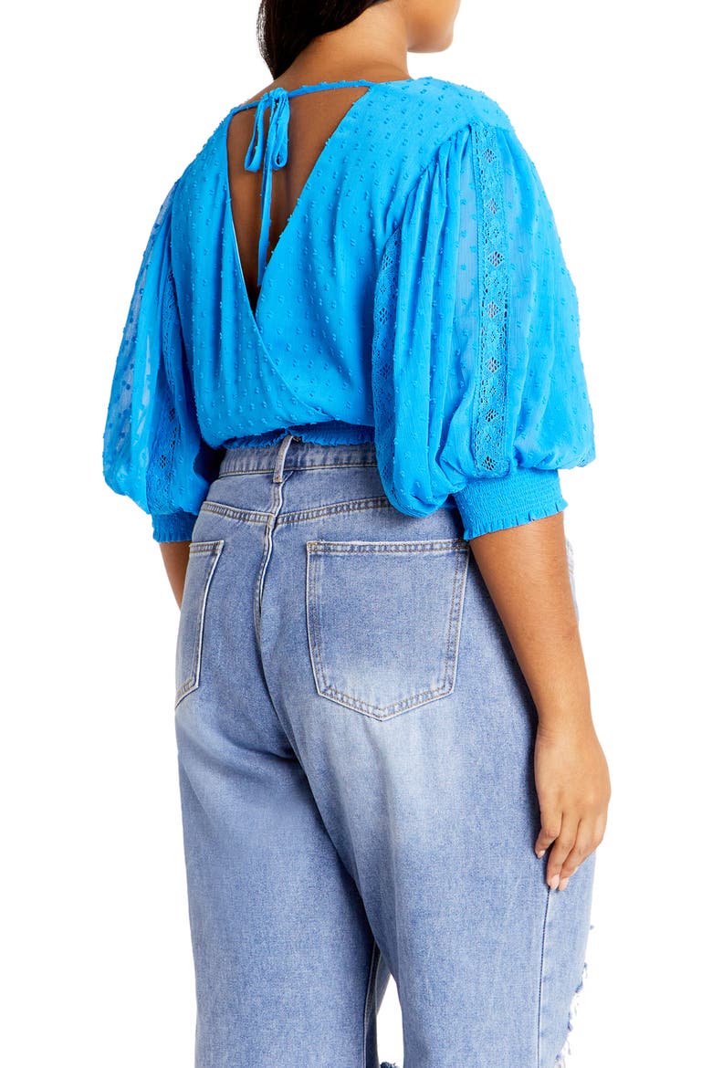 Dee Swiss Dot Tie Back Crop Top, Alternate, color, BLUE