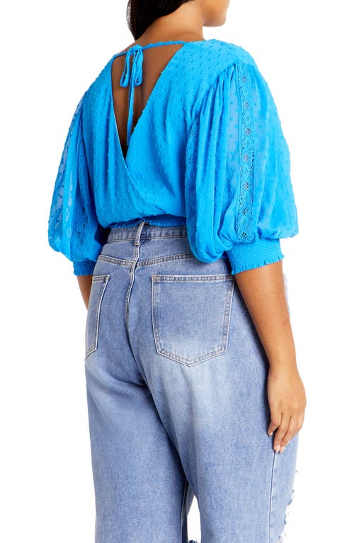 City Chic Dee Swiss Dot Tie Back Crop Top In Blue